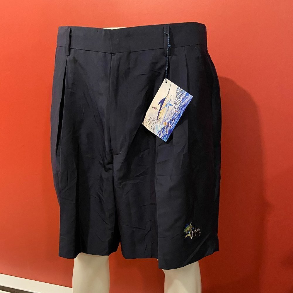TSF Sportswear Men's Navy Pleated Guy Harvey Shorts - Size 36 - NWT
